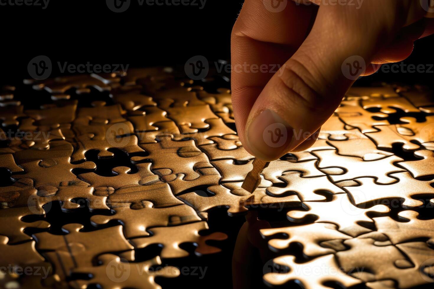 A close - up photo symbolizing the global financial crisis. The image focuses on a hand reaching out towards a puzzle with missing pieces.
