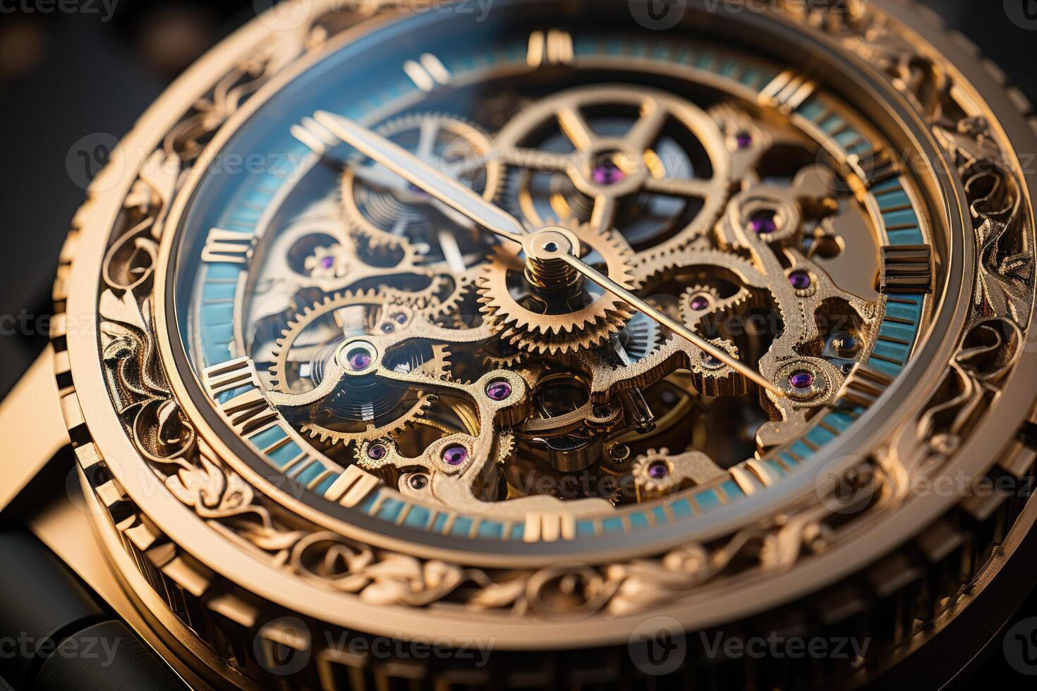 Vintage watch gears and cogs in intricate detail under soft light. photo