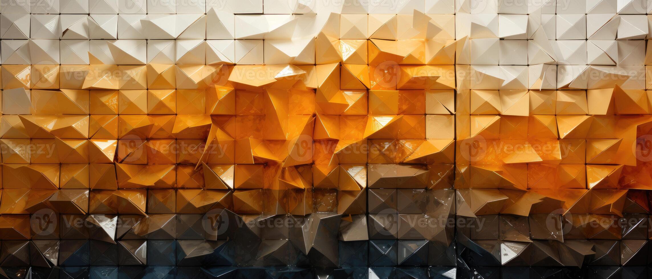 Full view background, cascading waterfall of metallic gold and silver triangles. Generative AI photo