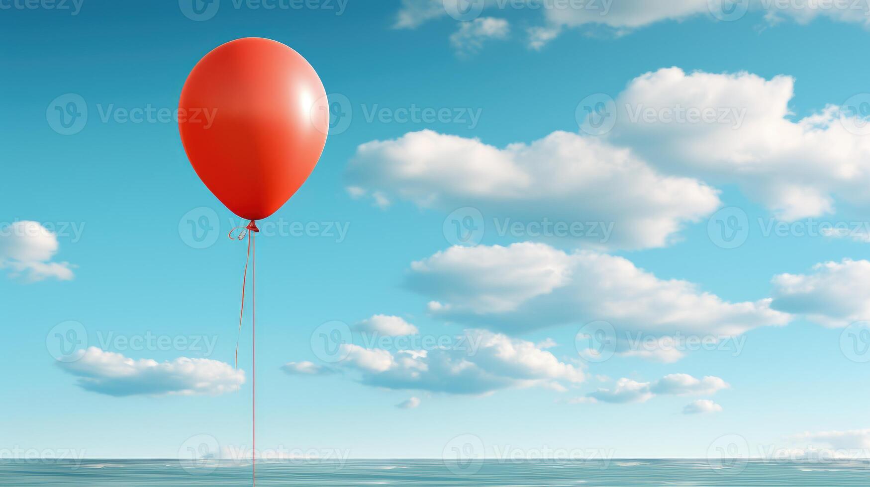 Minimalist shot, single balloon floating against a blank sky. photo