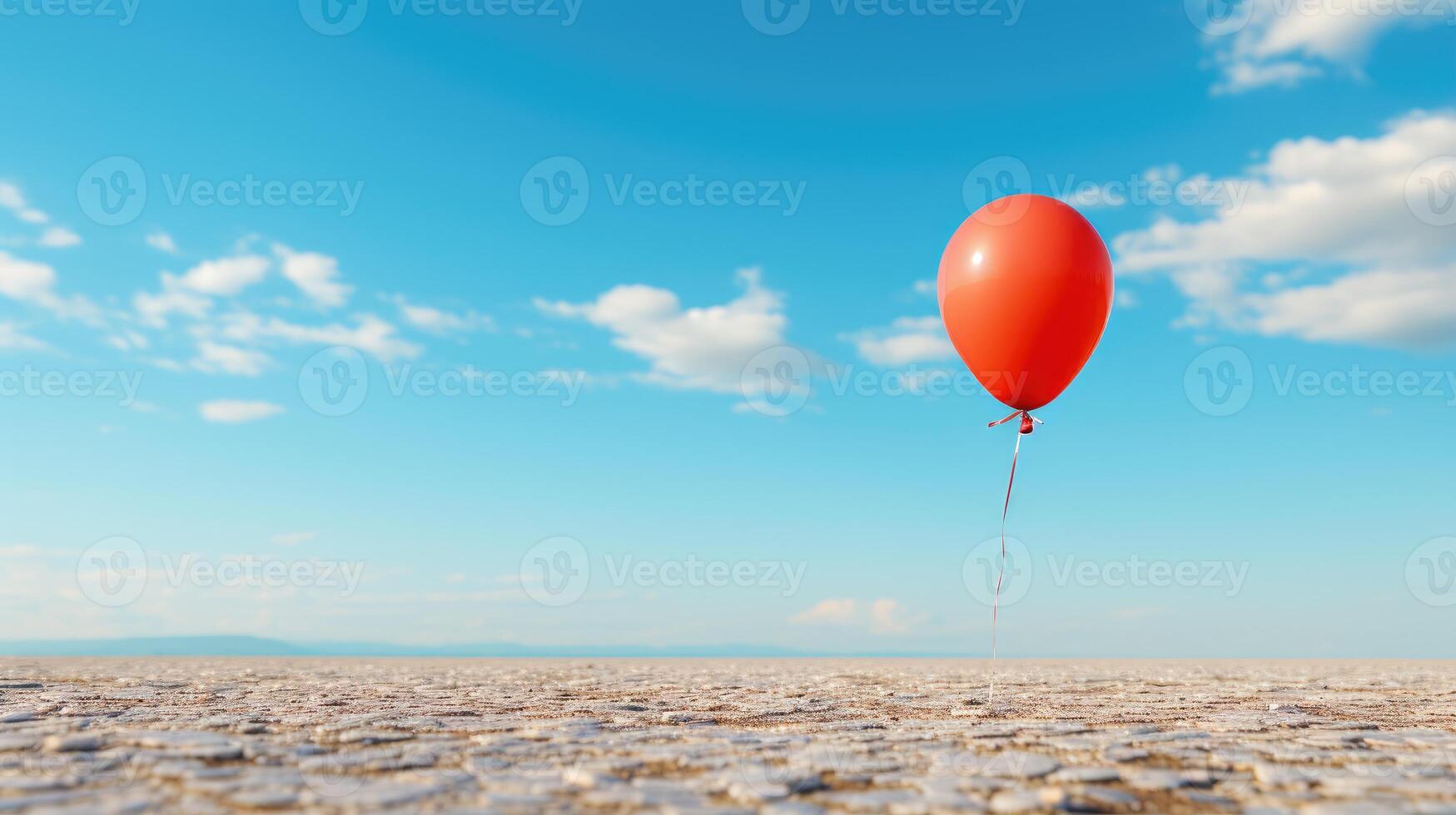 Minimalist shot, single balloon floating against a blank sky. photo
