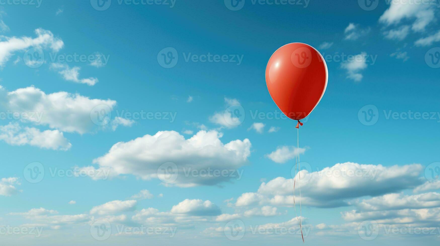 Minimalist shot, single balloon floating against a blank sky. Generative AI photo