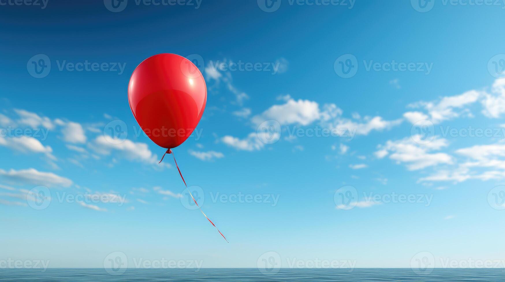 Minimalist shot, single balloon floating against a blank sky. photo