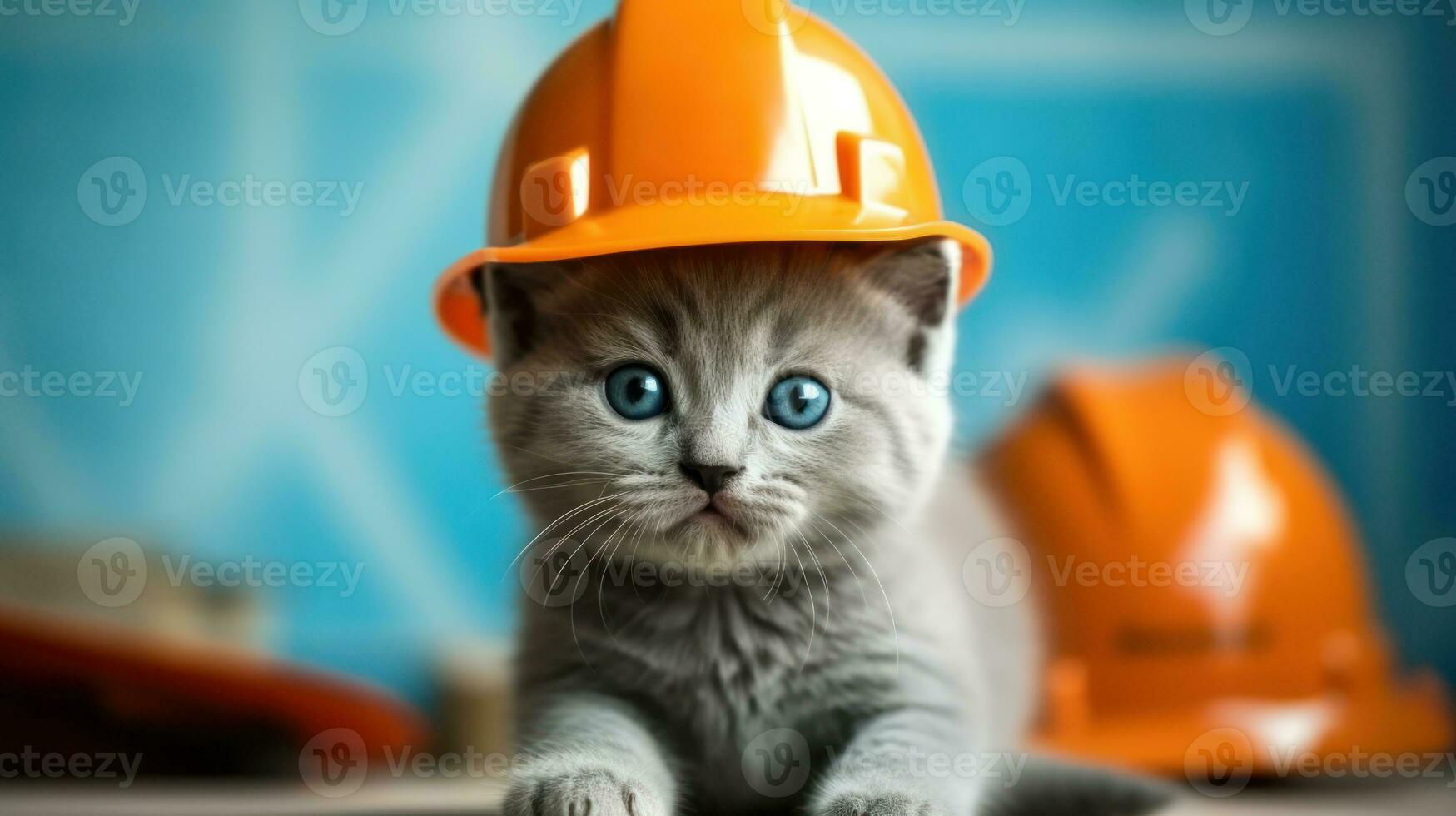 Little kitten wearing a helmet photo