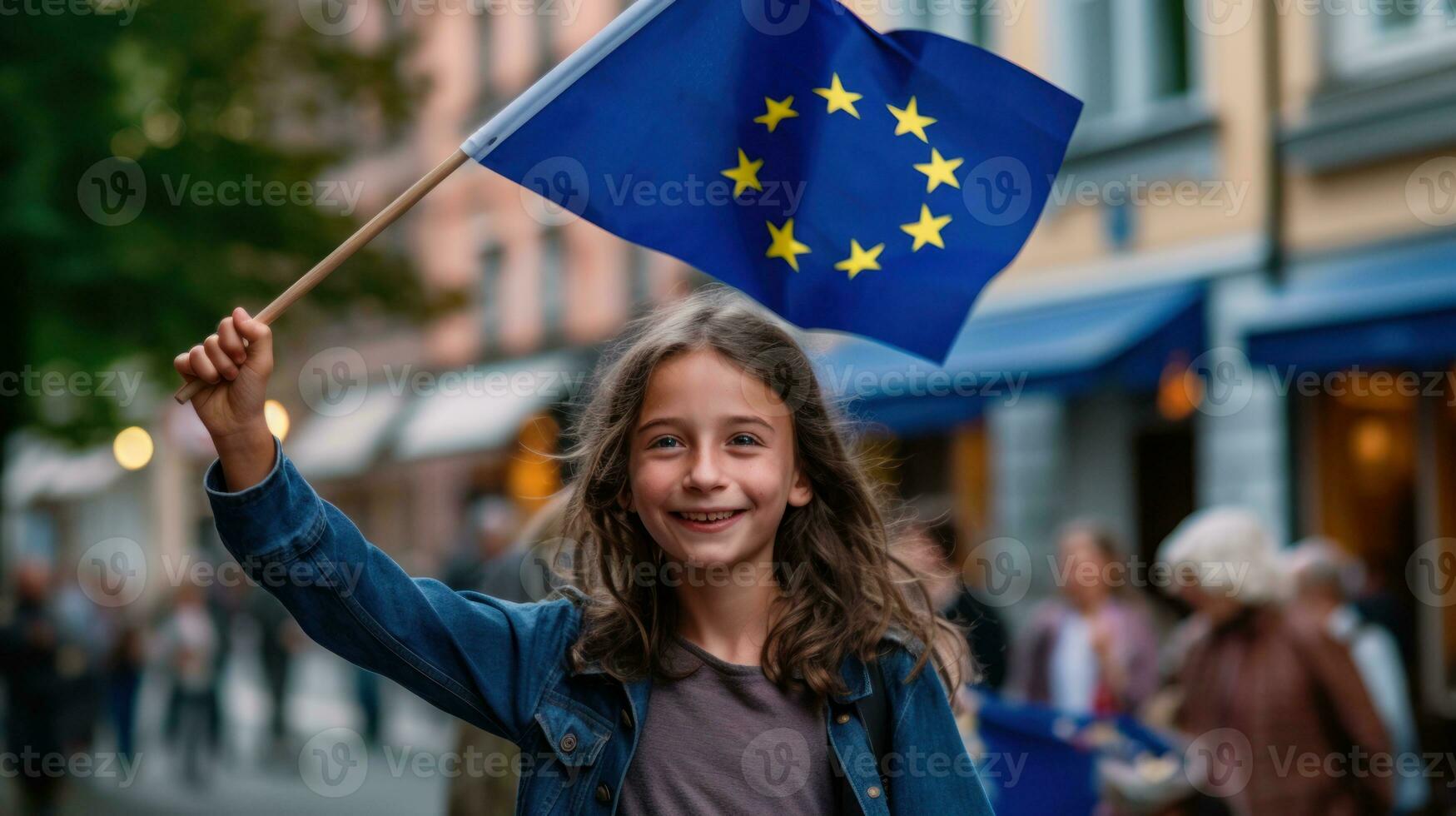 Group of people protesting with European union flag photo