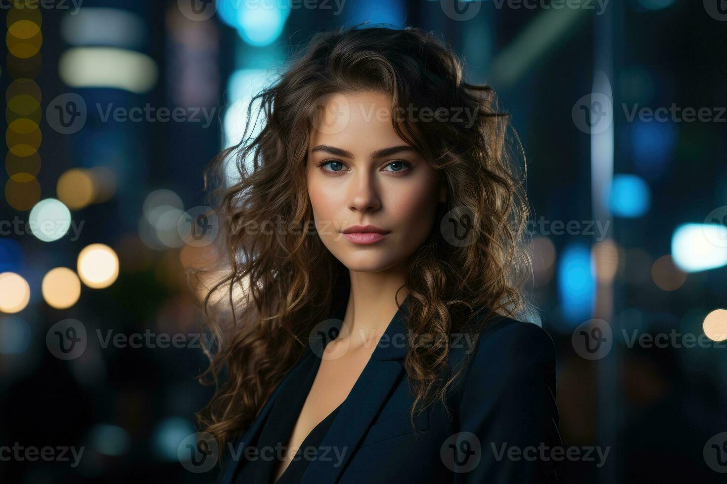 An image of a businesswoman with her staring confidently at the camera. Generative AI photo