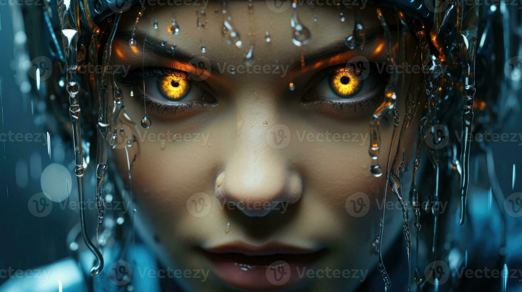 Futuristic shot, human merging with digital code. Generative AI photo