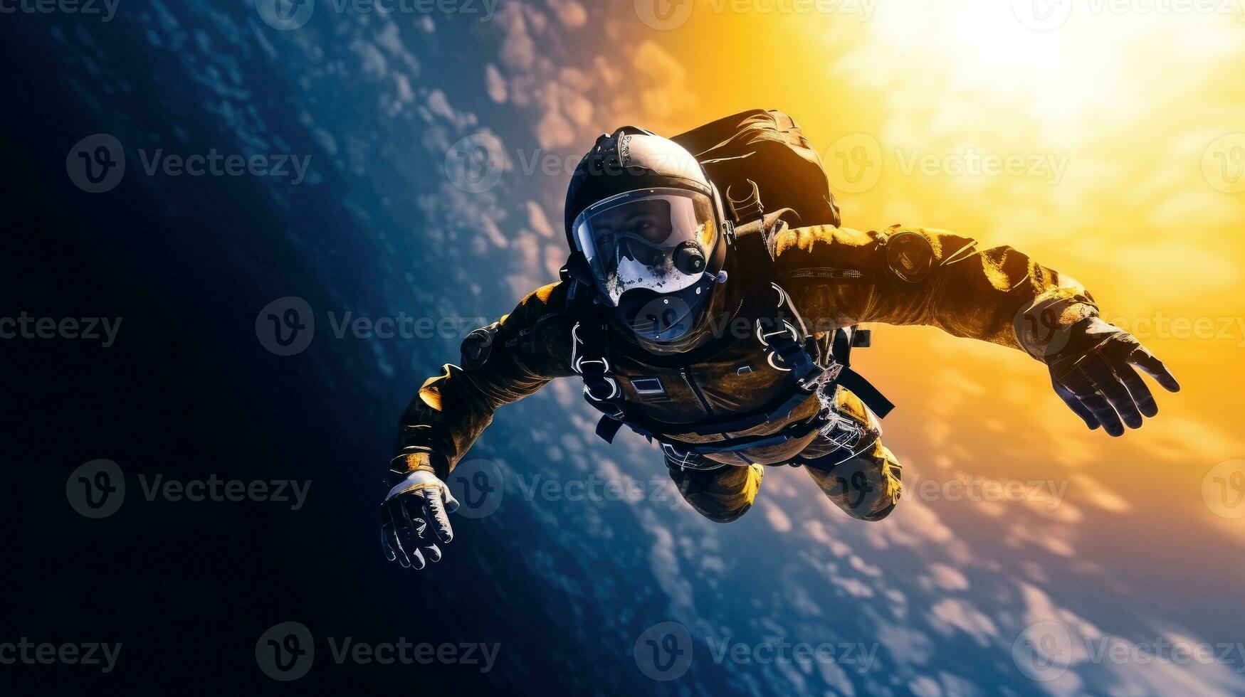 Photo of man parachuting from space