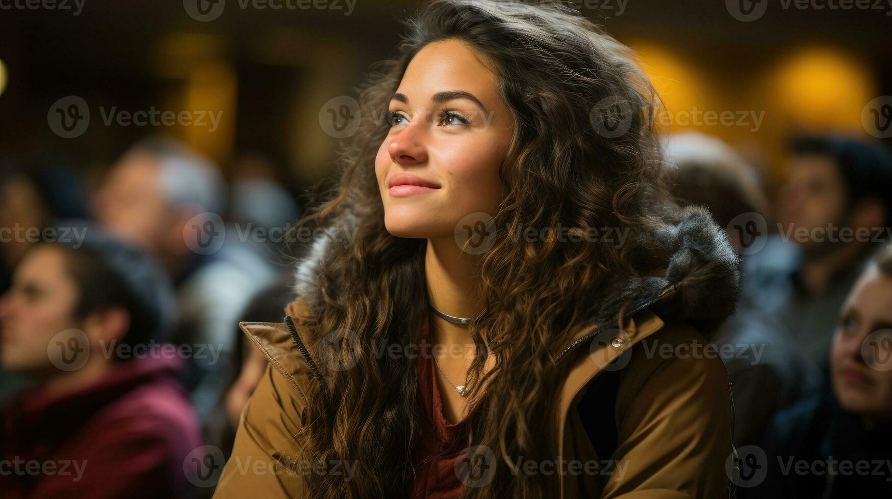 Close-up shot of a female student listening to a lecture at the university photo