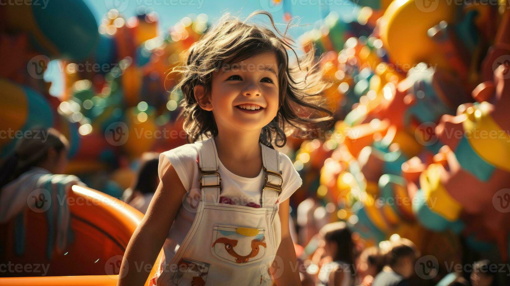 Happy little girl having fun at the playground photo