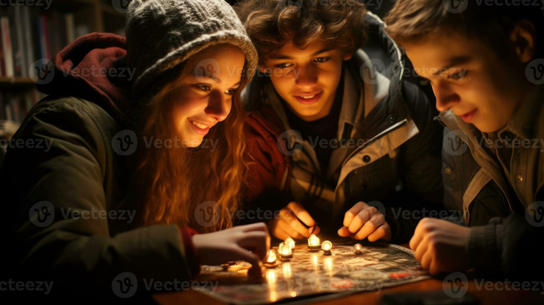 Young Couples Engaged in Heated Board Game at Home. Generative AI photo