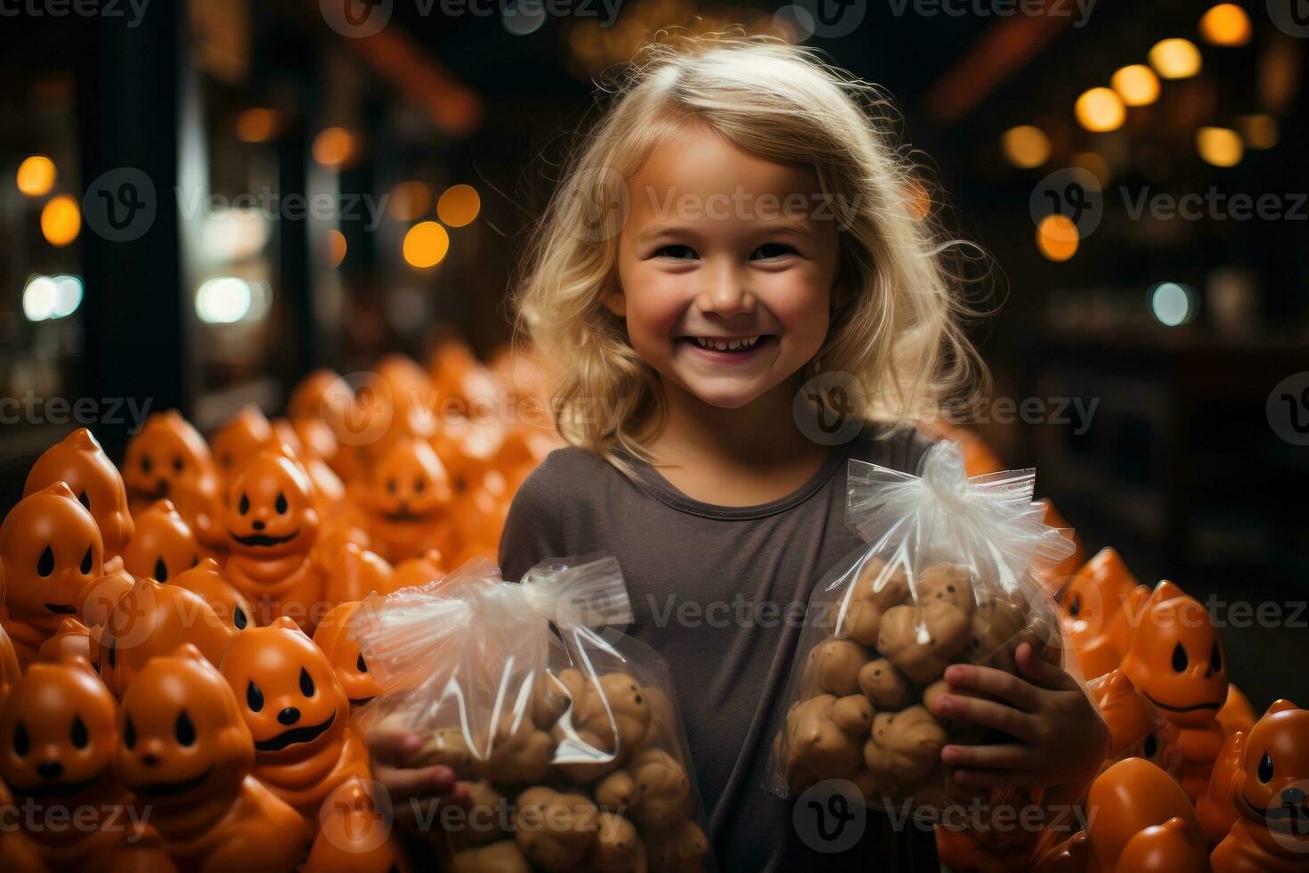 Little Vampire - Playful Girl In Vampire Costume With Cape In Halloween Setup. Generative AI photo