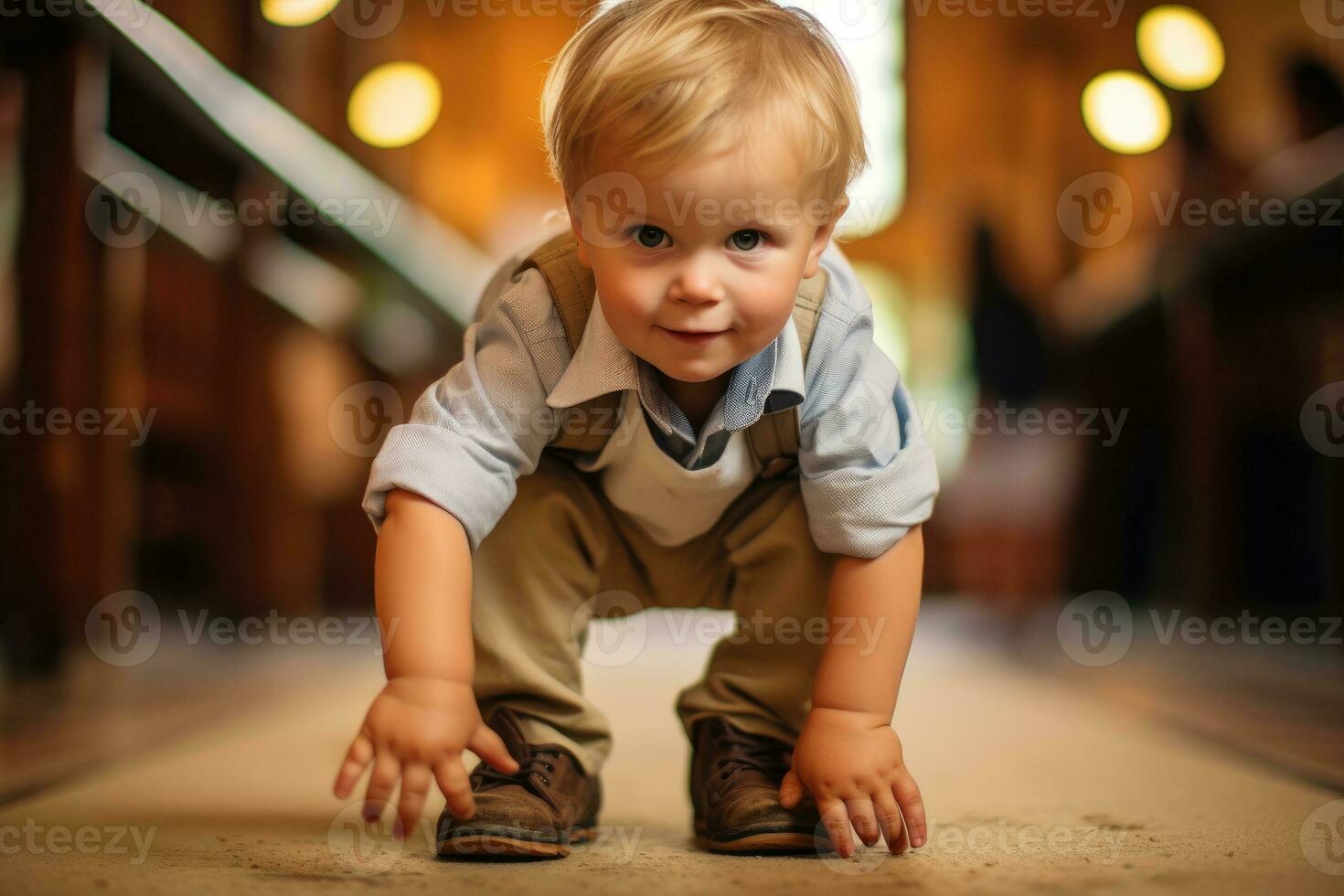 An up - close, candid shot of a toddler, ready for his first day at kindergarten. Generative AI photo