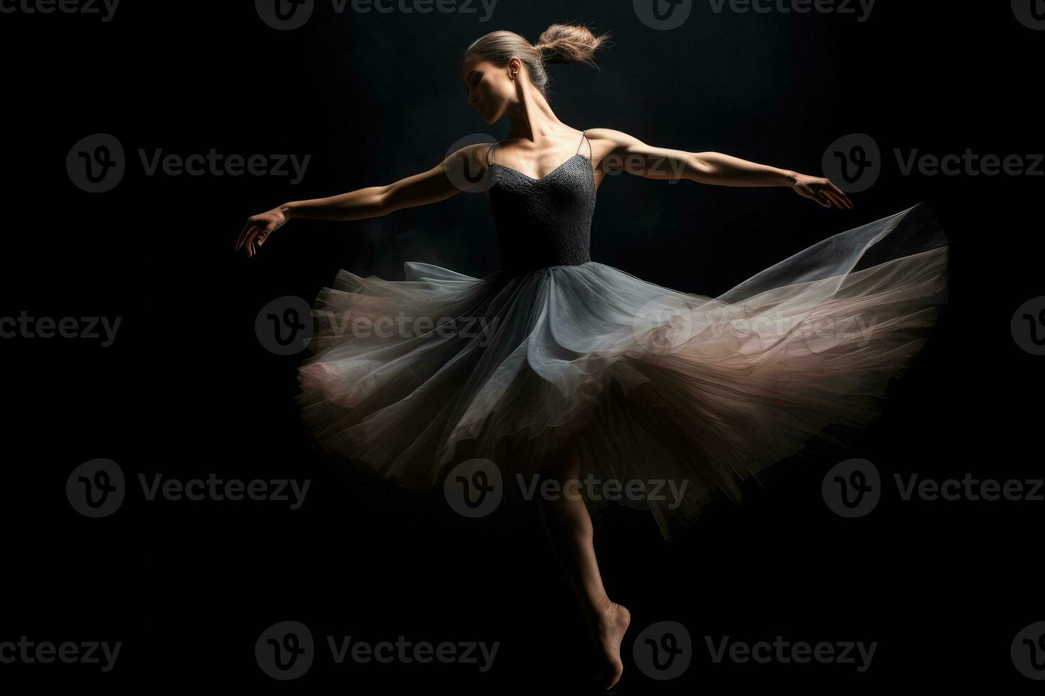 un dramático y temperamental bajo llave imagen de un bailarina en movimiento. generativo ai foto