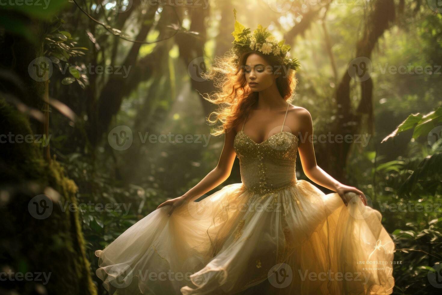 Portrait of a woman in a fairy outfit. Dreamy fairy tale photo. Generative AI photo