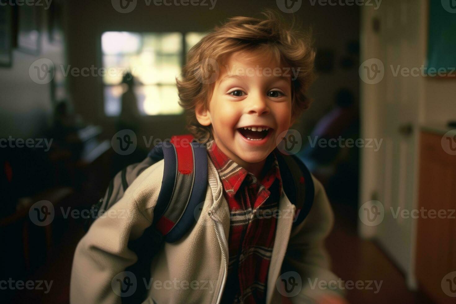 un joven Niños primero día a escuela. generativo ai foto