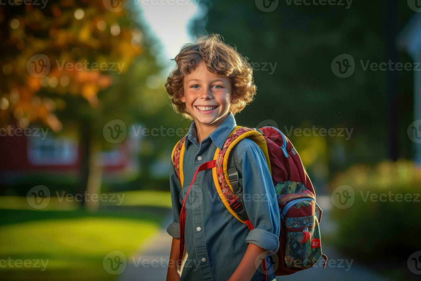 A young boy's first day at school. Generative AI photo