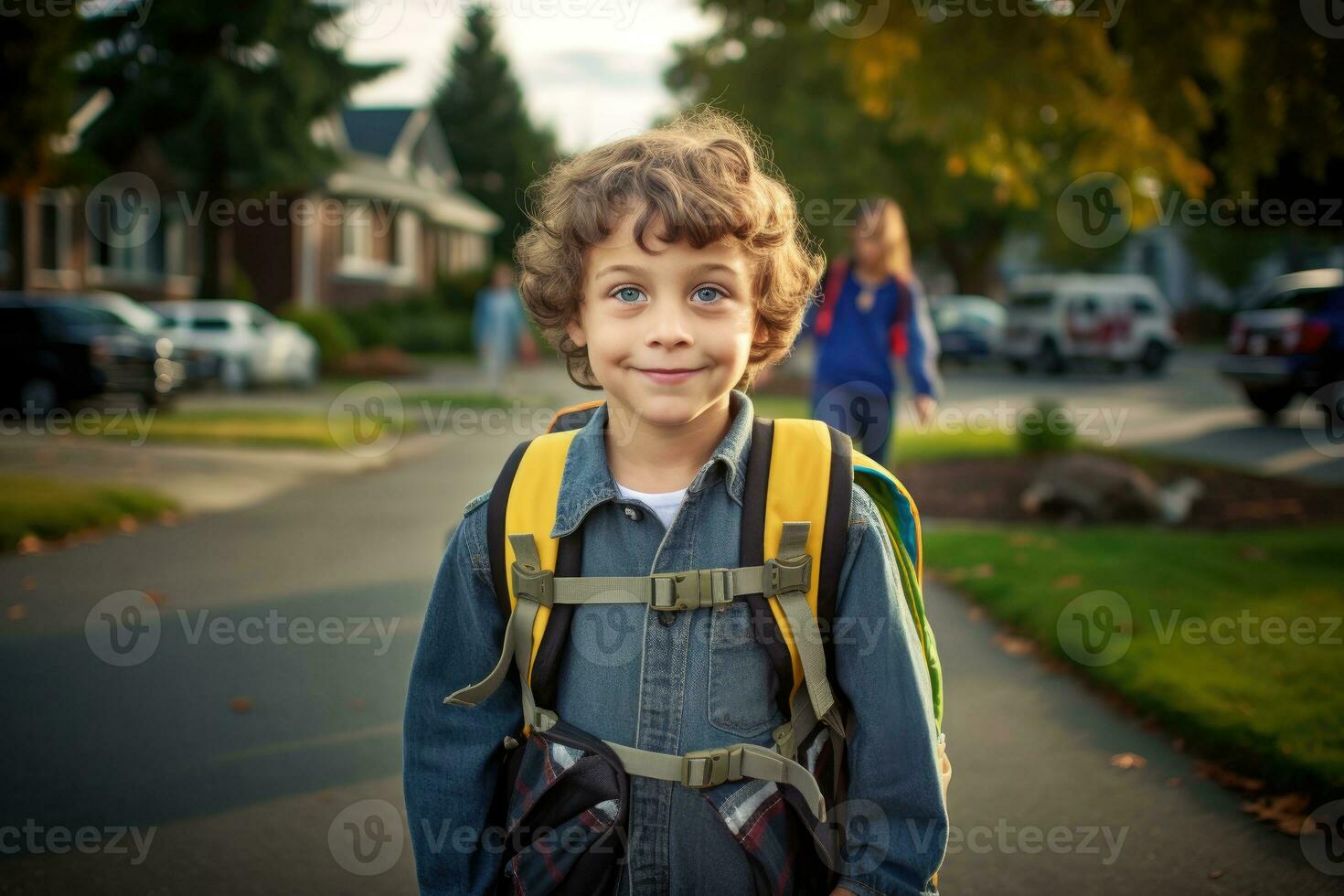 A young boy's first day at school. Generative AI photo