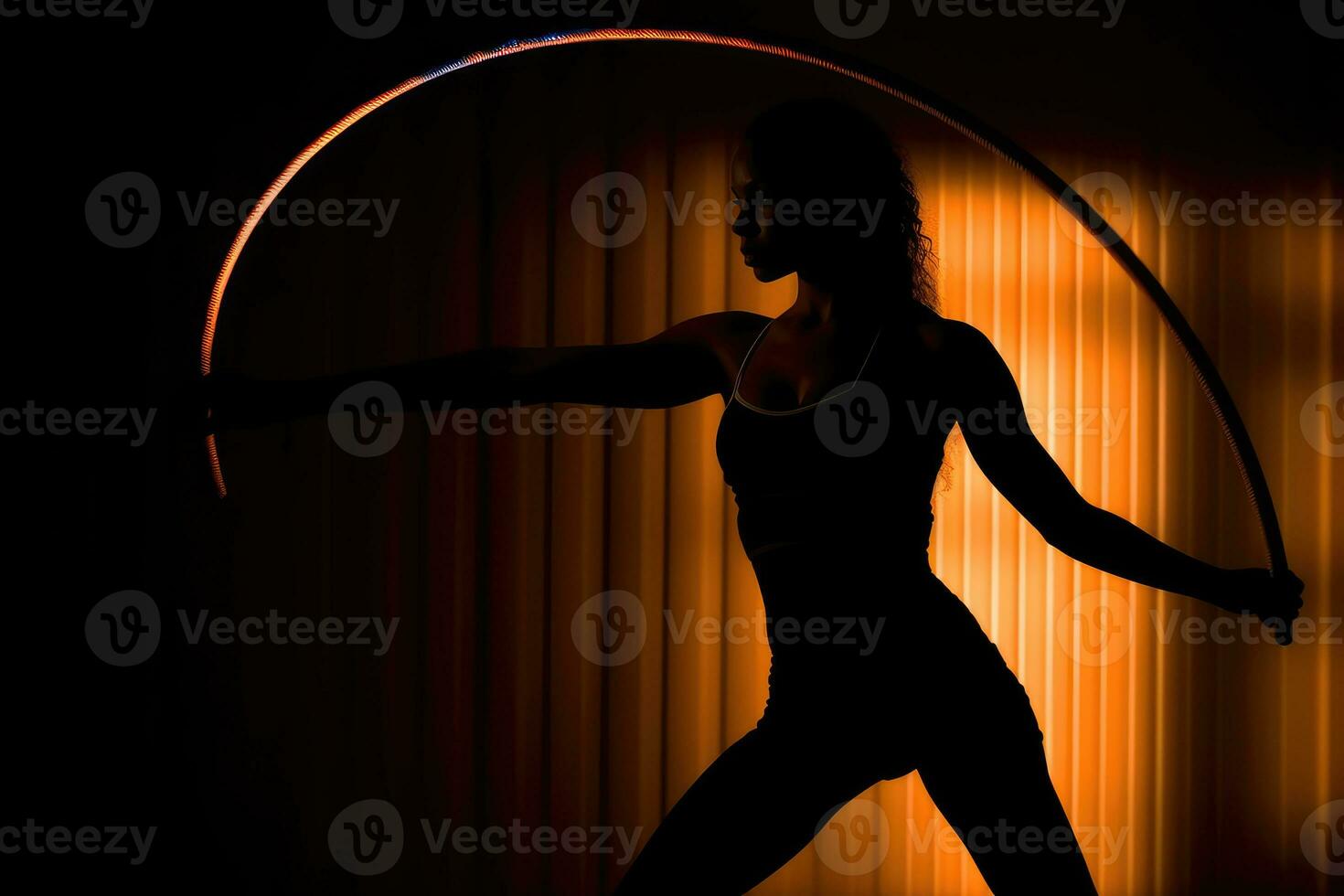 el mujer bailando con gimnástico anillos generativo ai foto