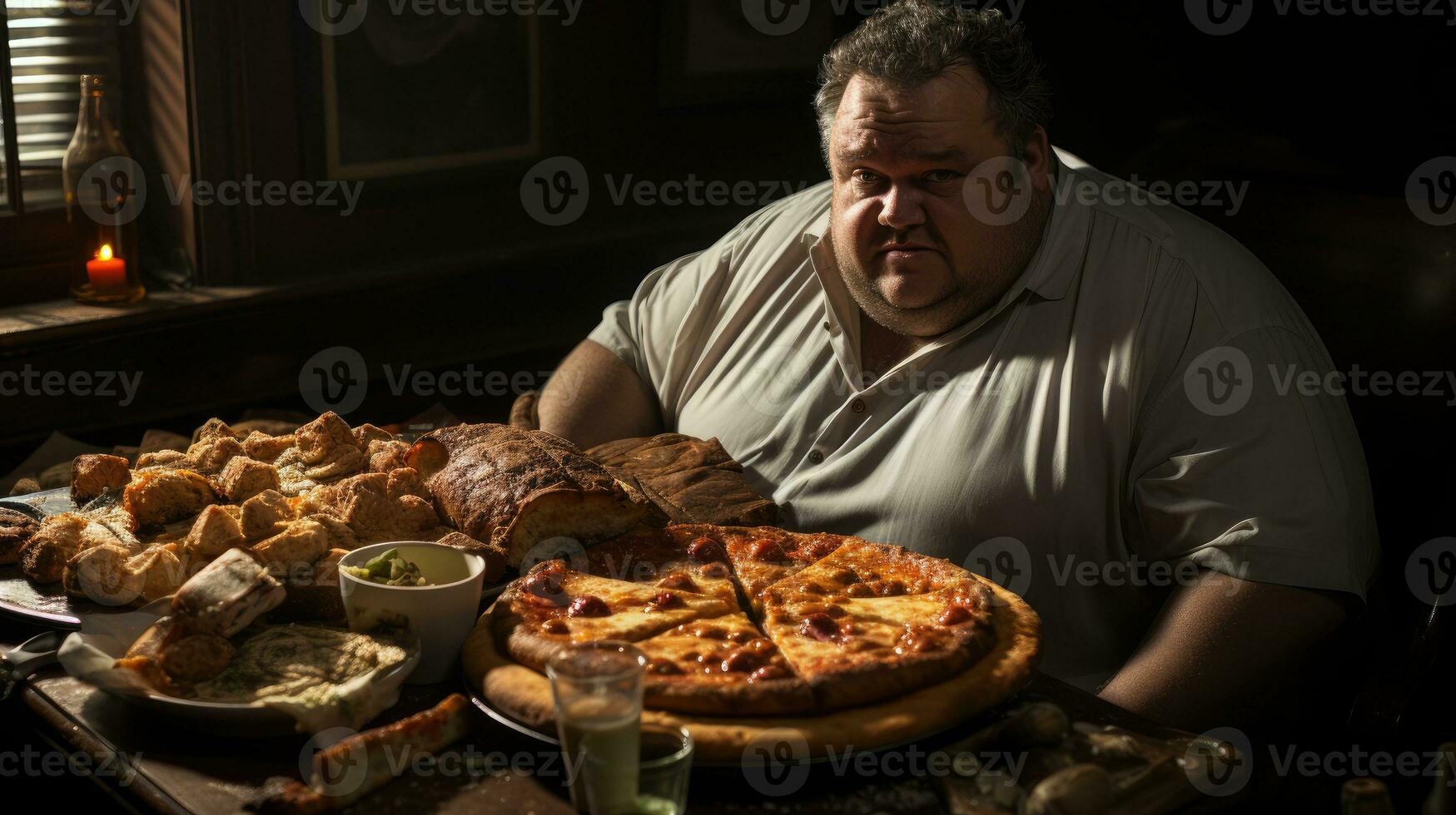 Alone With The Enemy - Obesity Depicted Through A Symbolic Single Slice Of Pizza. Generative AI photo