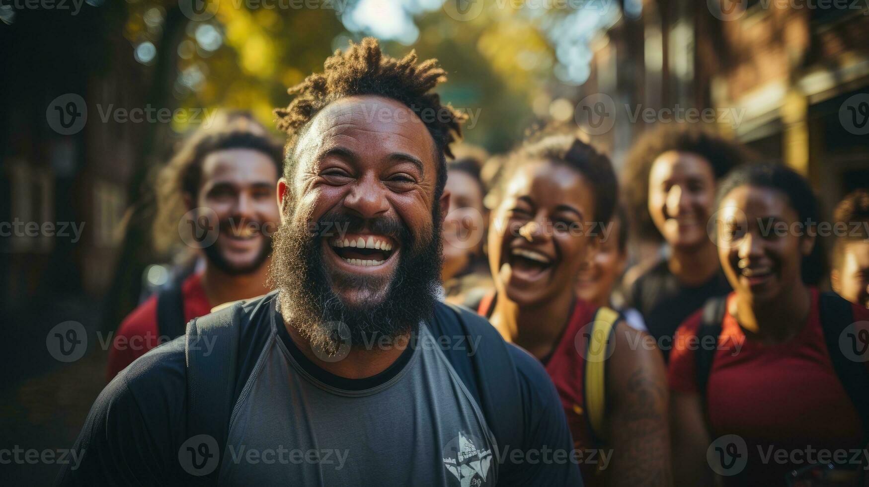 Supportive Friends - A Heartwarming Image Of An Obese Individual Laughing With Friends After A Workout Session. Generative AI photo