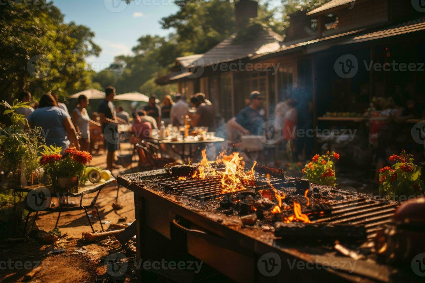 Labor Day Fun - Family Enjoying a Backyard Barbecue. Generative AI photo