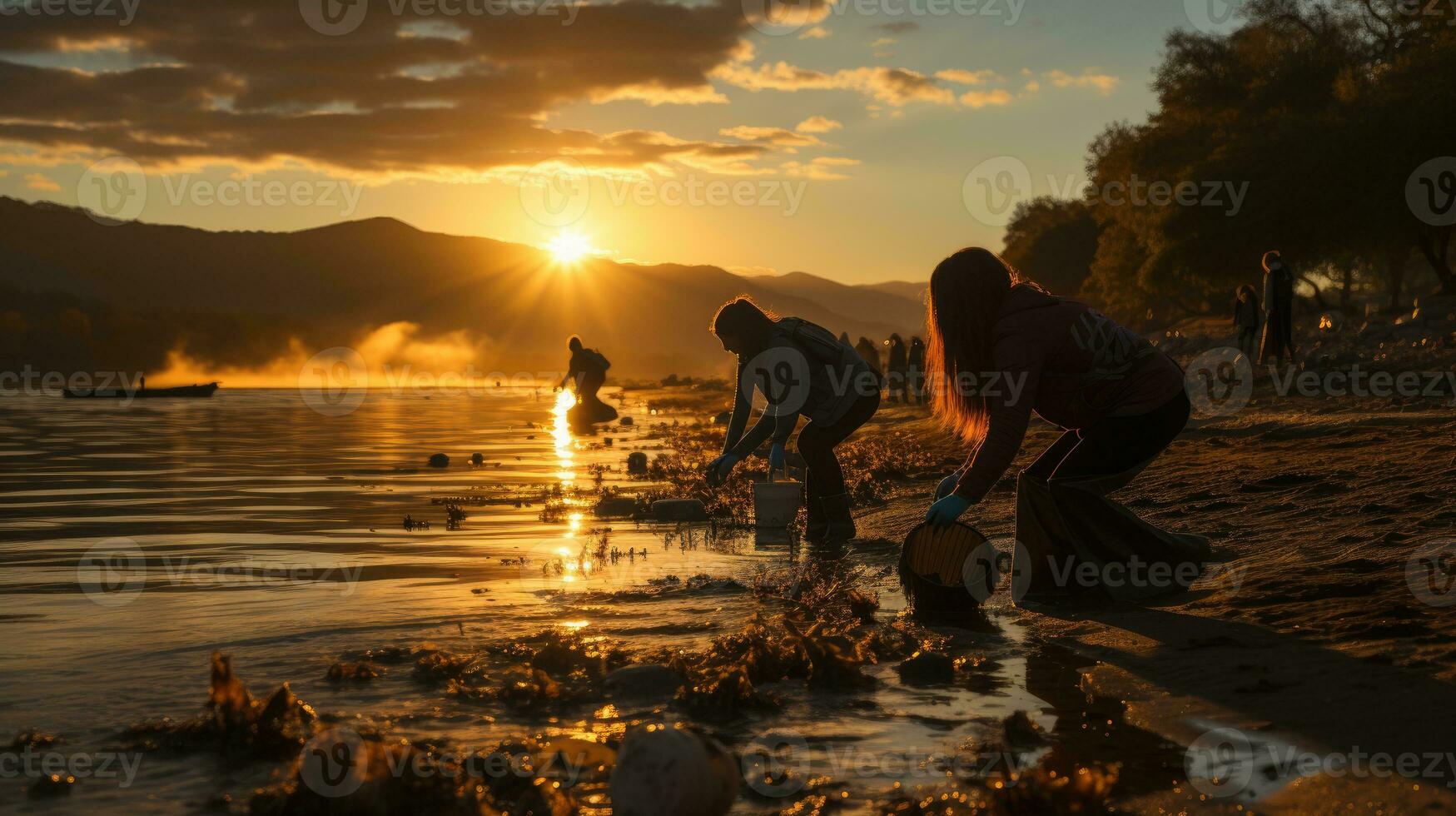 Hands Together - Volunteer Beach Cleanup. Generative AI photo