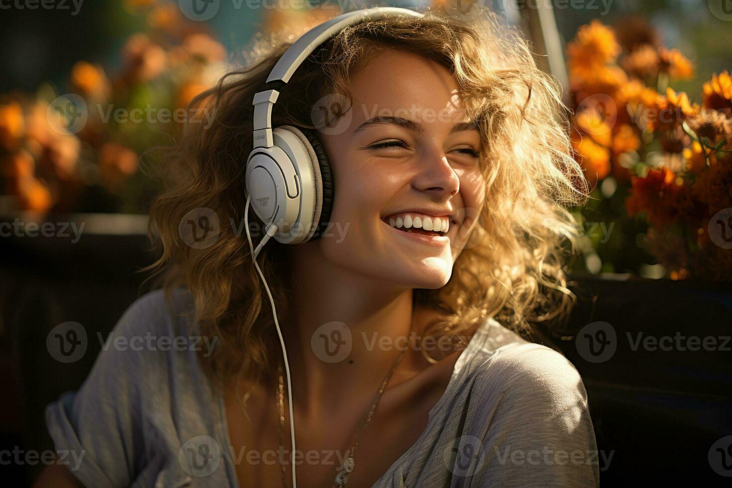 joven niña disfrutando música en herboso soledad después longboard conducir. generativo ai foto