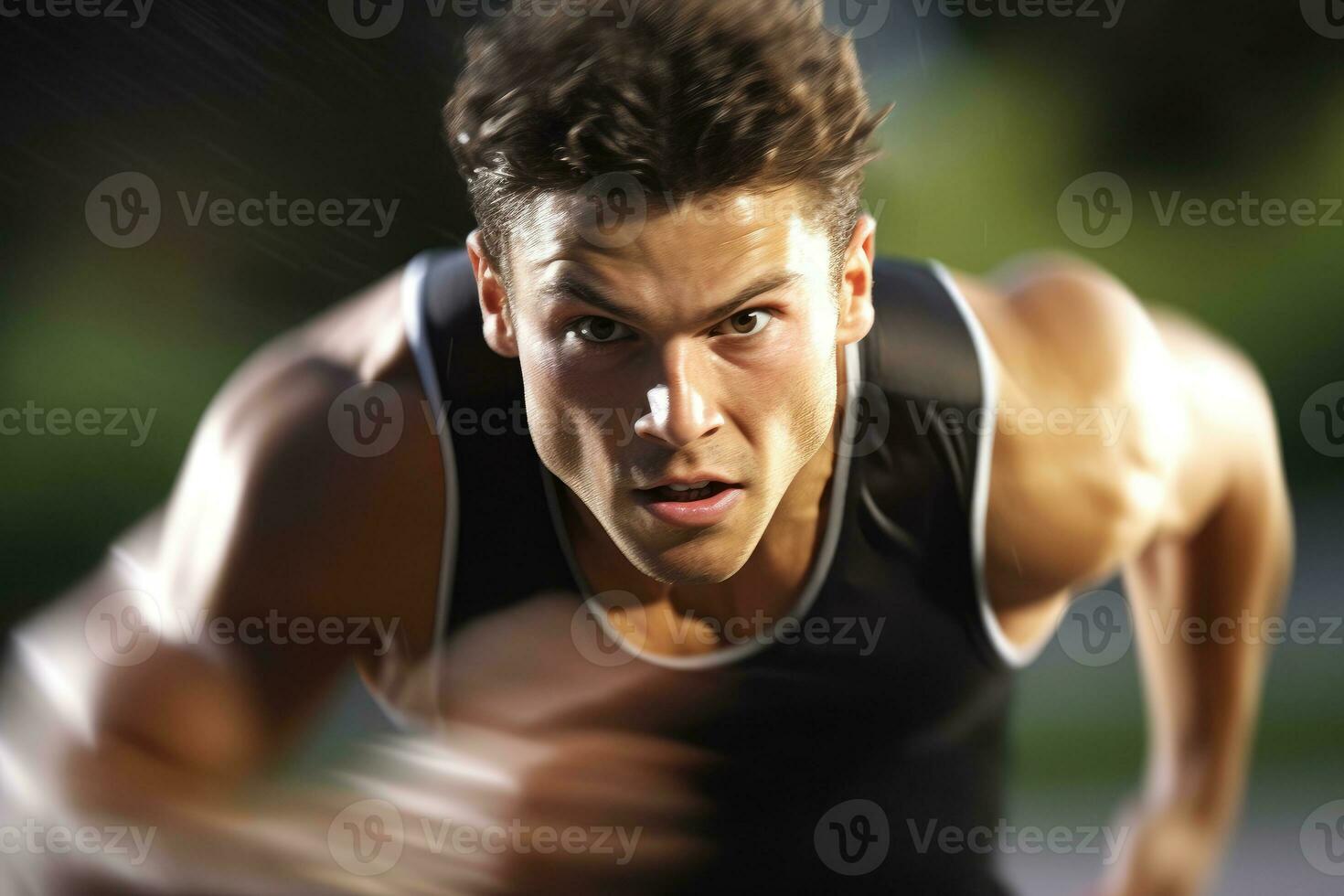 el agilidad y velocidad de un masculino atleta como él se involucra en un corriendo sesión en el pista. generativo ai foto