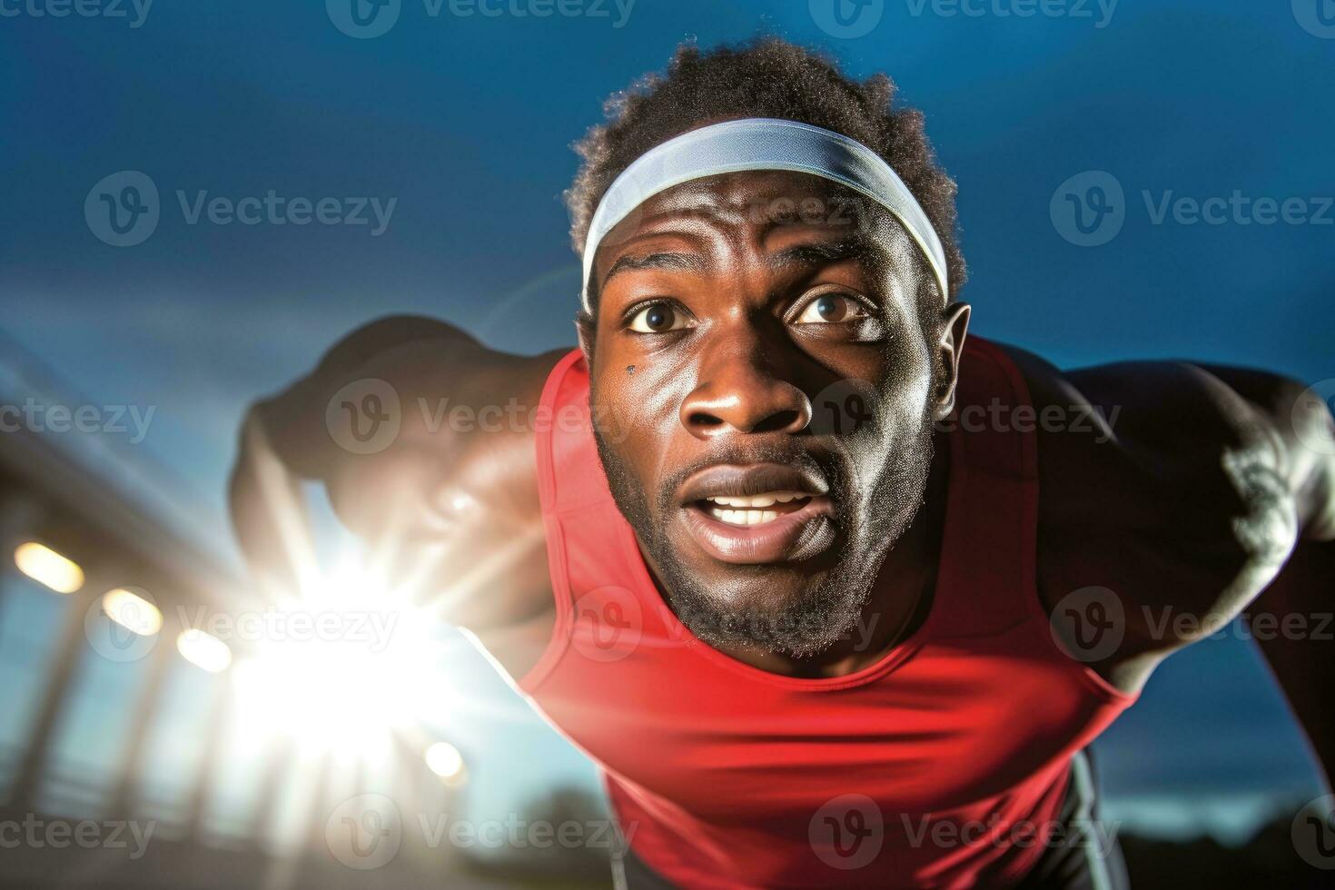 The agility and speed of a male athlete as he engages in a sprinting session on the track. Generative AI photo