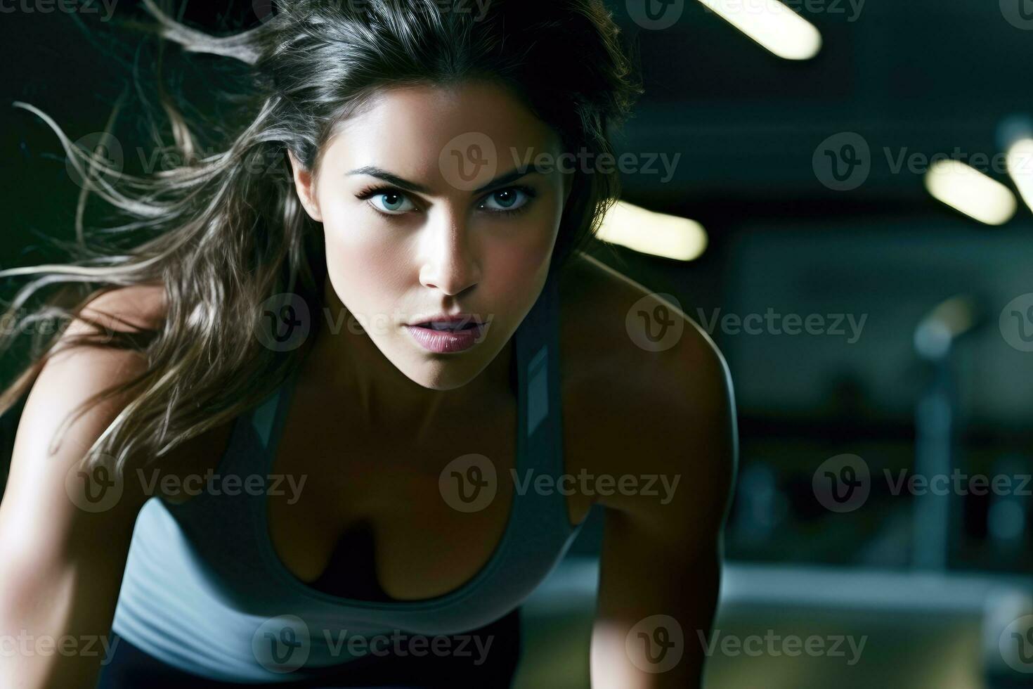 The strength and agility of a female athlete as she engages in high - intensity interval training at the gym. Generative AI photo