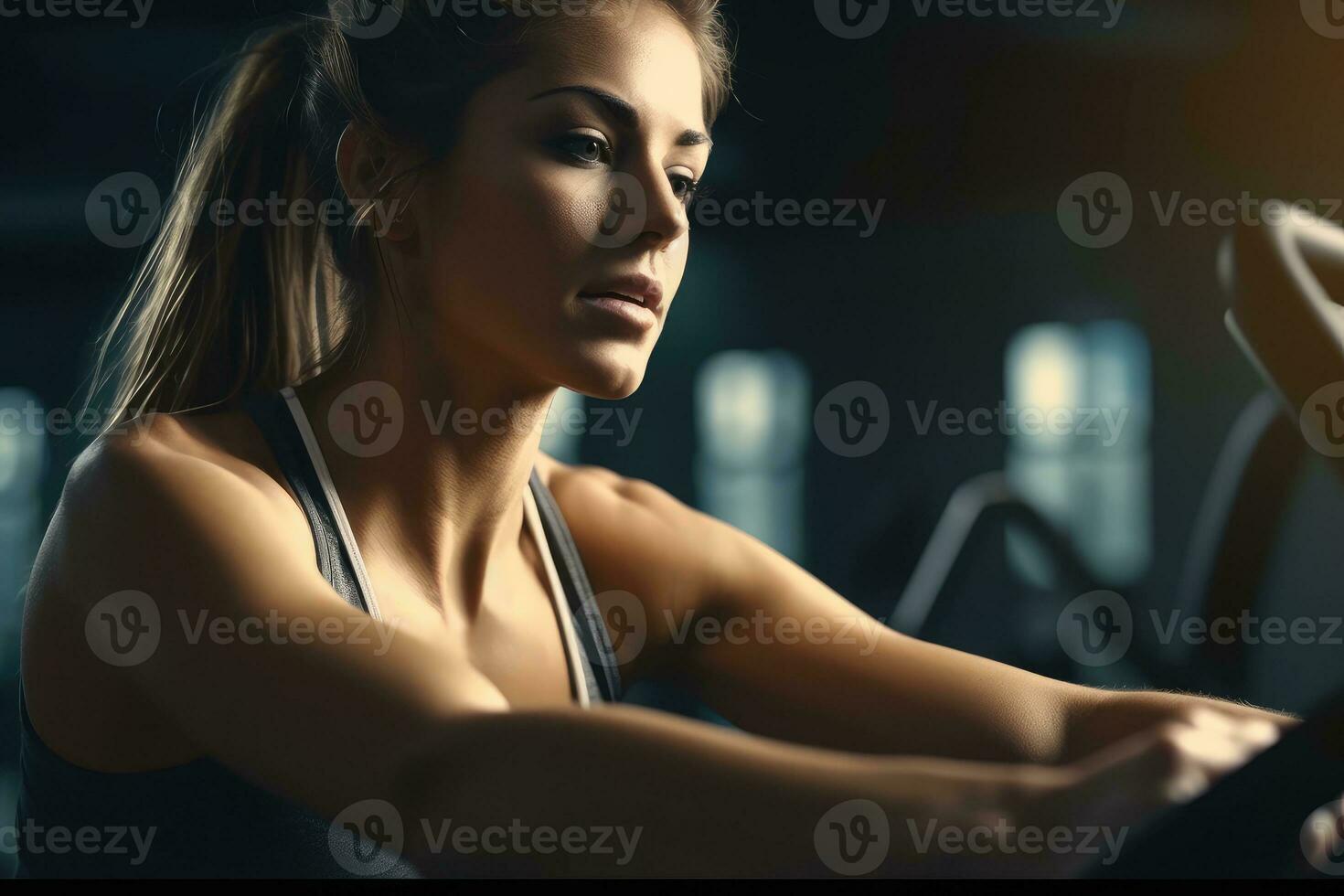 The strength and agility of a female athlete as she engages in high