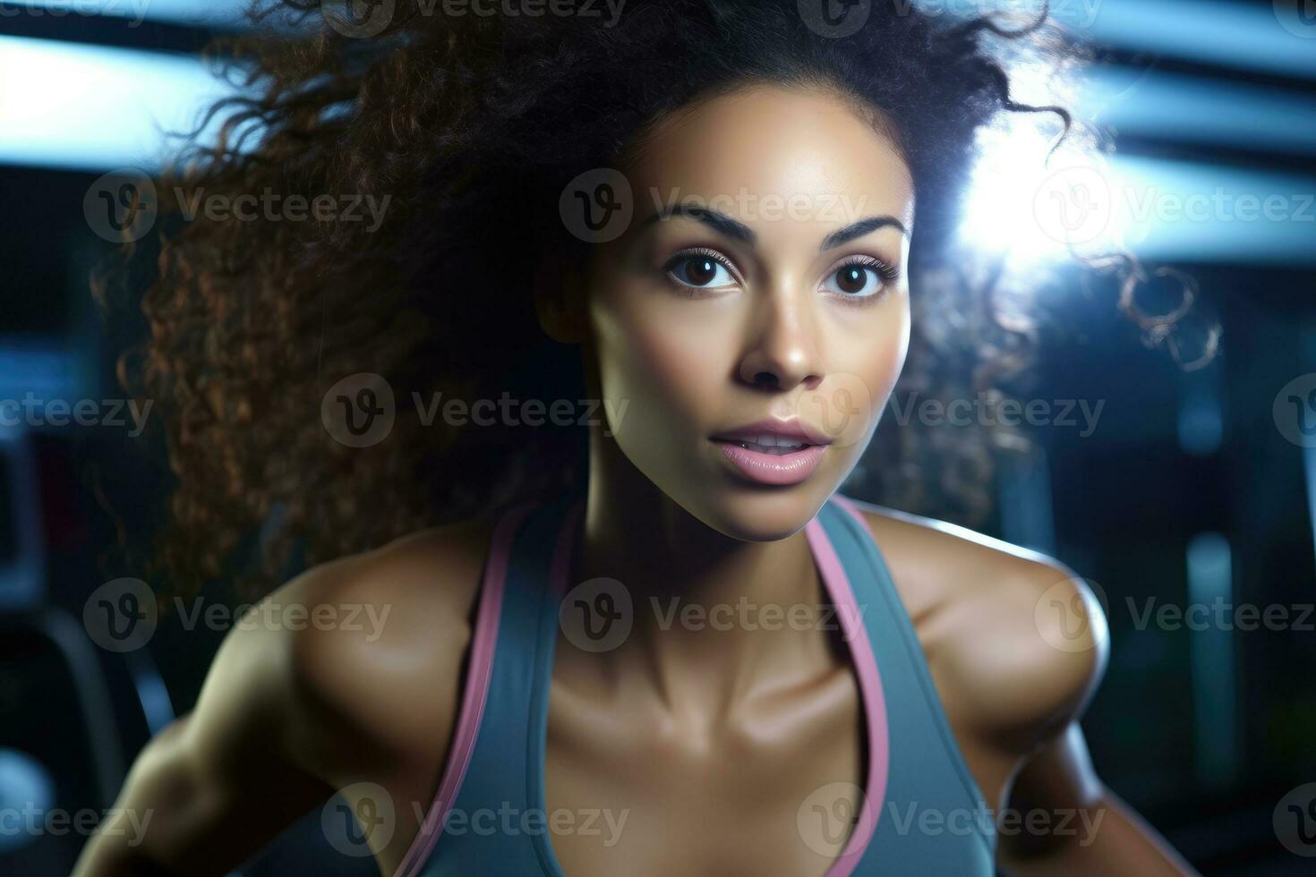 The strength and agility of a female athlete as she engages in high - intensity interval training at the gym. Generative AI photo