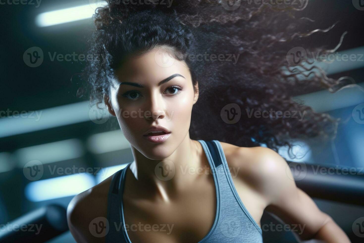 The strength and agility of a female athlete as she engages in high - intensity interval training at the gym. Generative AI photo