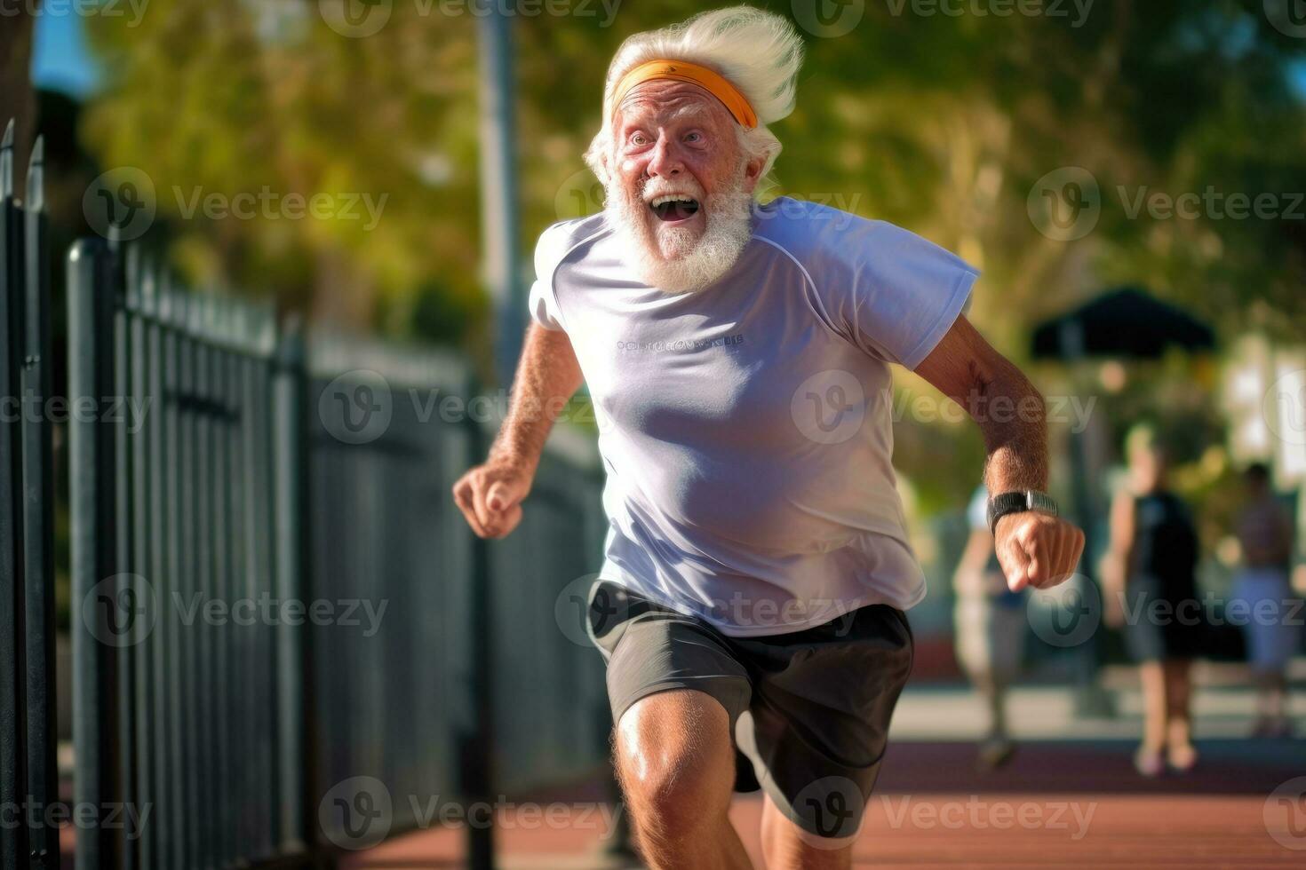 An elderly man attending a fitness event demonstrating his commitment to staying active and fit. Generative AI photo