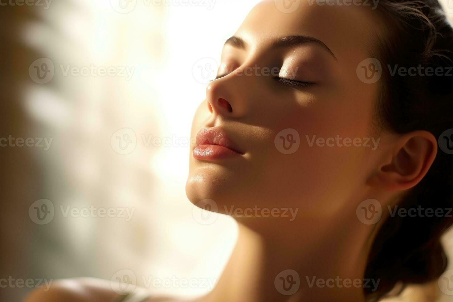 A close - up shot of a young woman enjoying a relaxing spa treatment. Generative AI photo