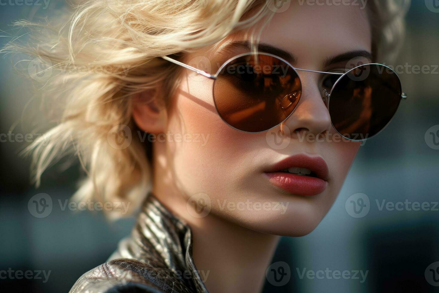 A close - up shot of a young woman wearing stylish sunglasses, exuding confidence and fashion - forwardness. Generative AI photo