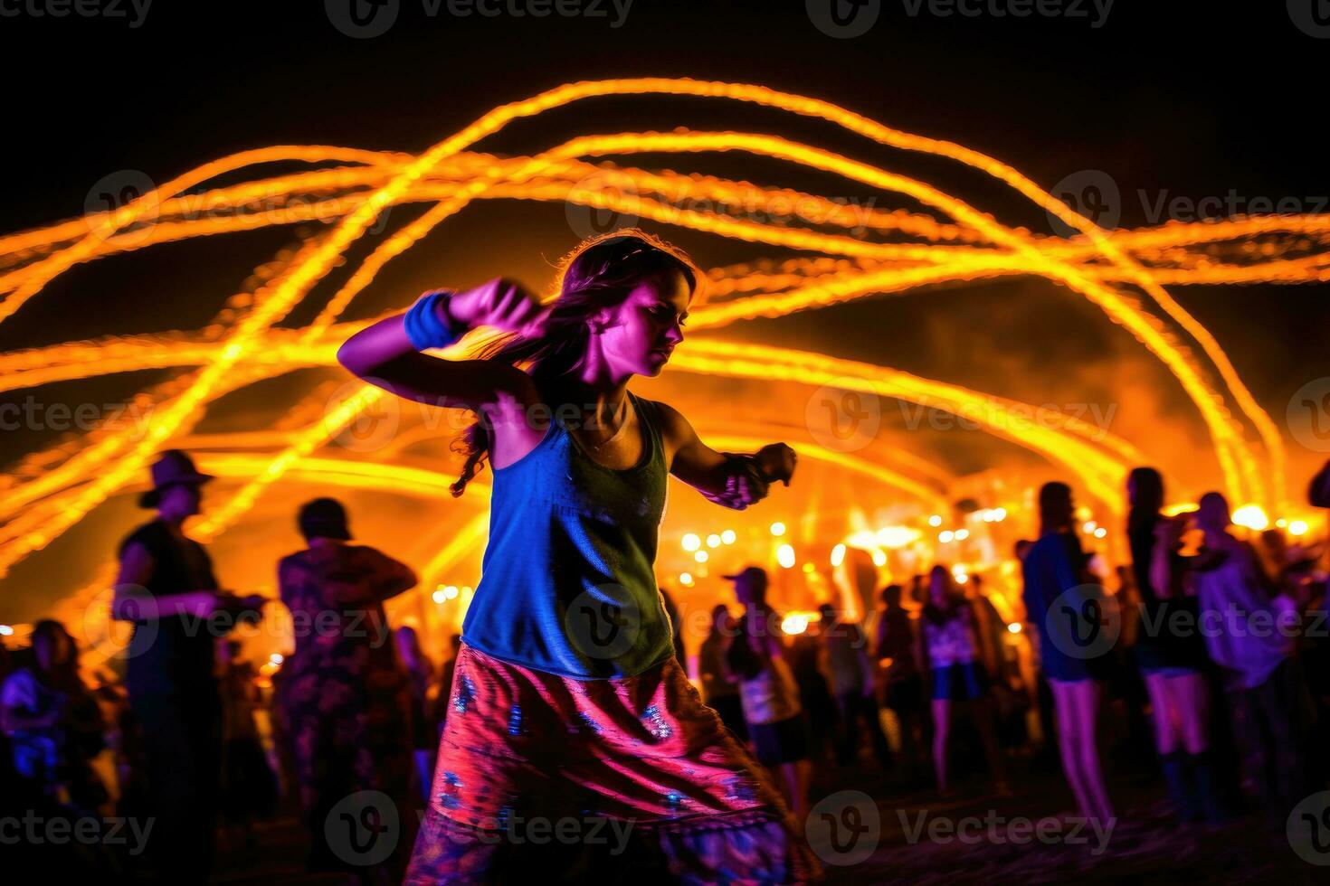 The energy and excitement of a music festival. Photo of people having fun. Generative AI
