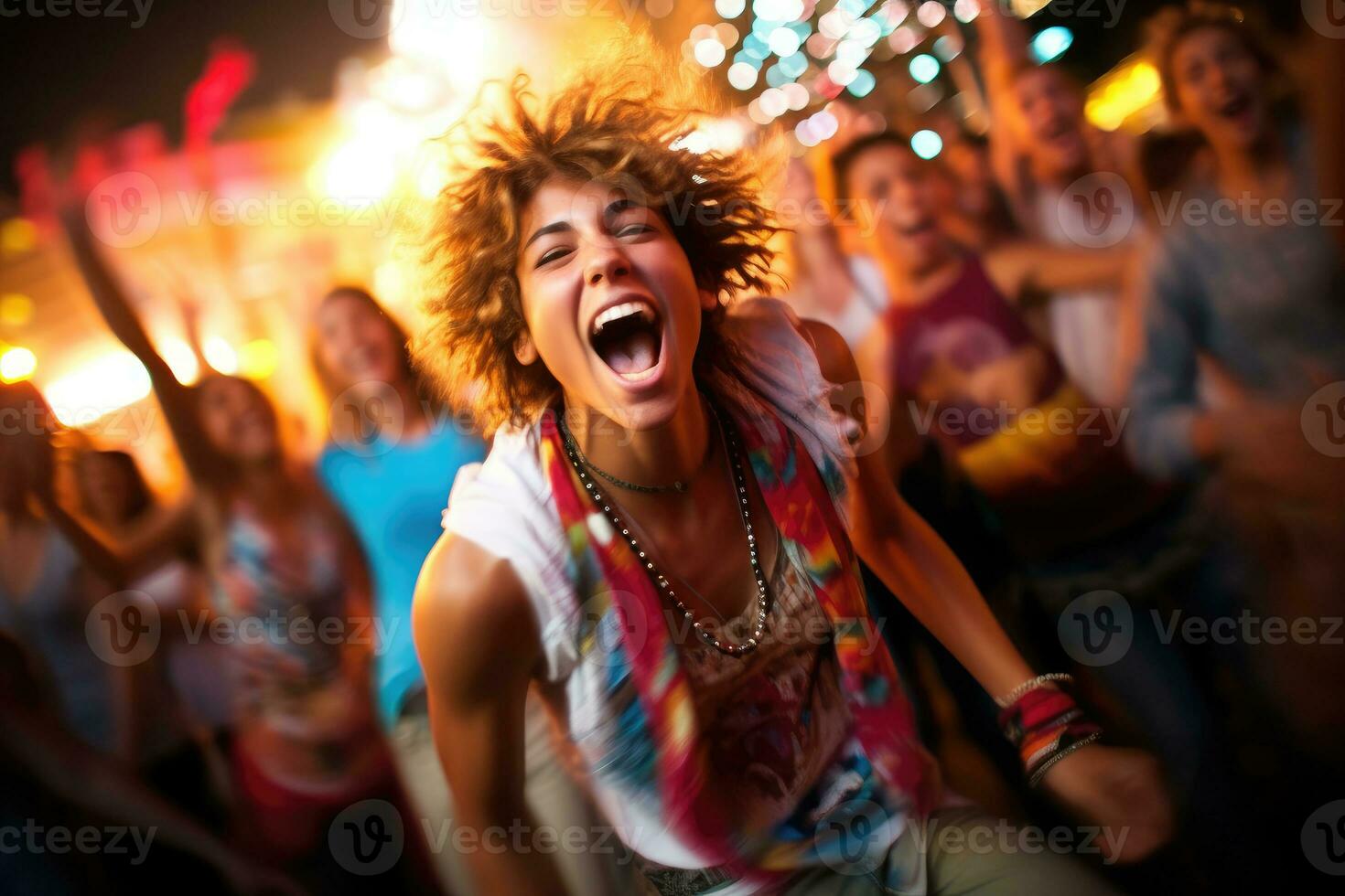 The energy and excitement of a music festival. Photo of people having fun. Generative AI