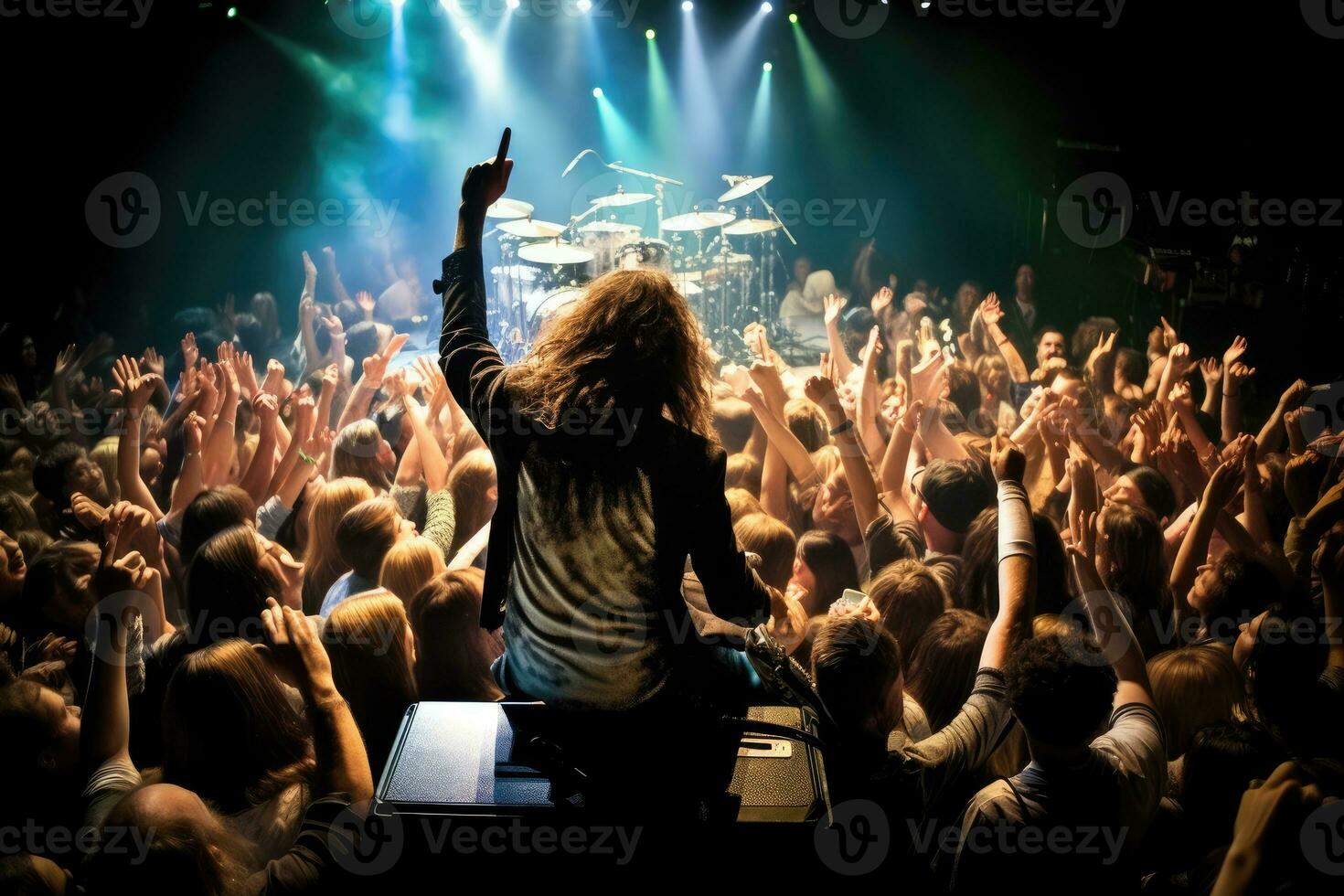 The excitement and energy of a live music performance with a high - angle shot. Generative AI photo