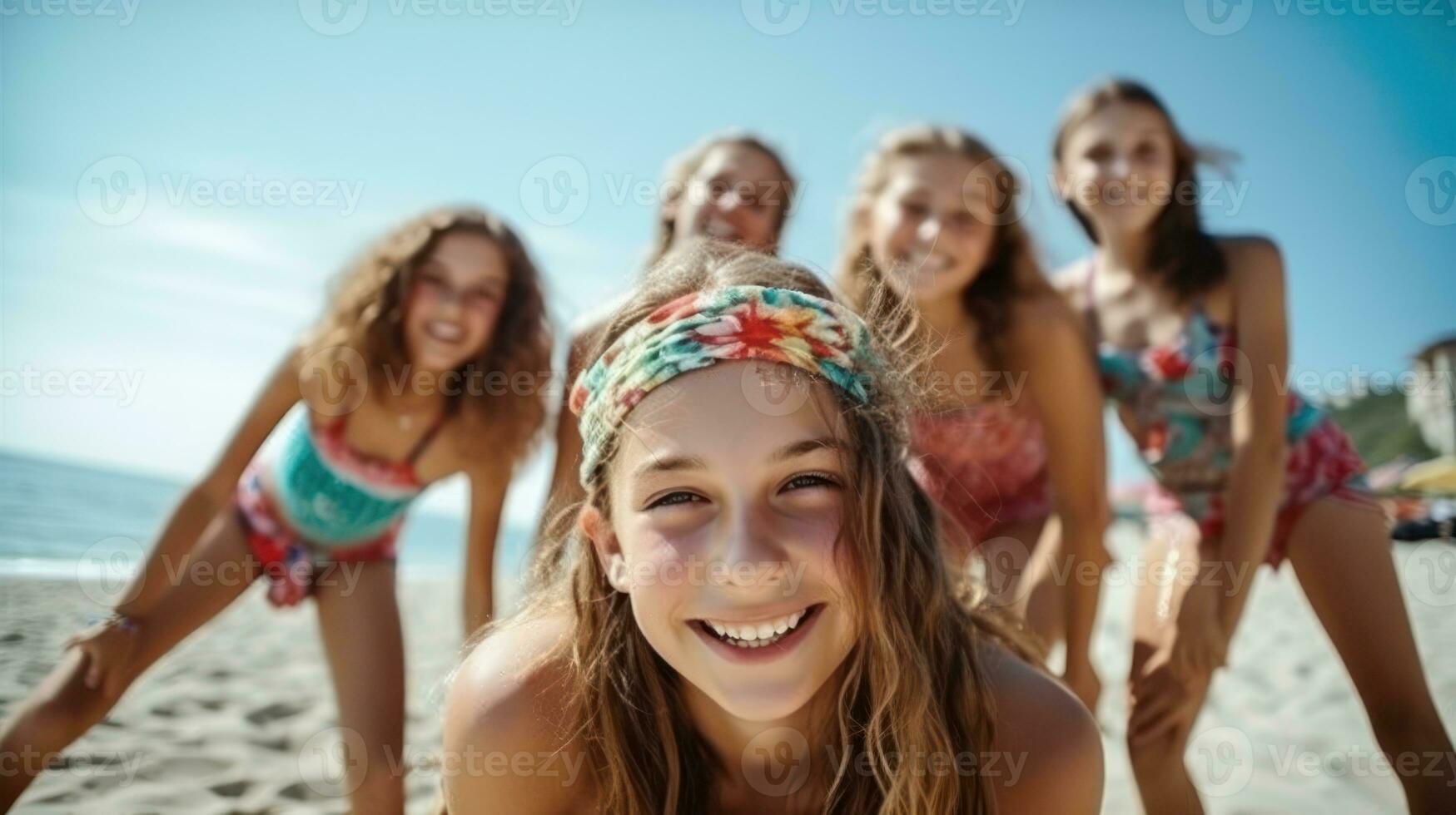foto de pequeño grupo de novias en el playa
