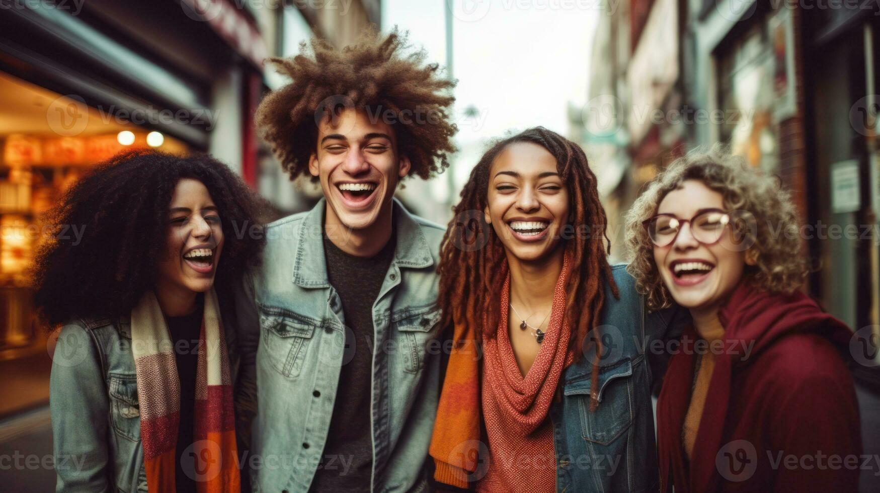 Group of young multicultural friends photo