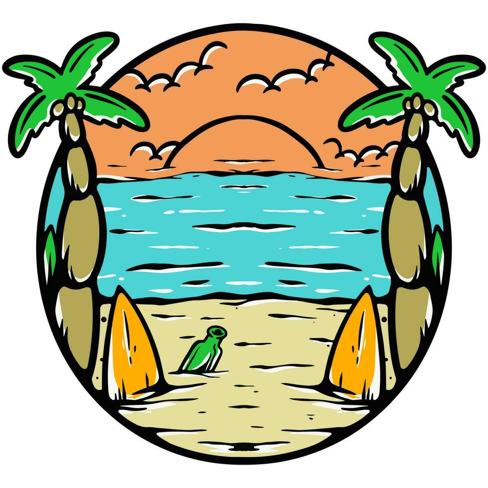 Beach vintgae artwork surf sunset vibes vector