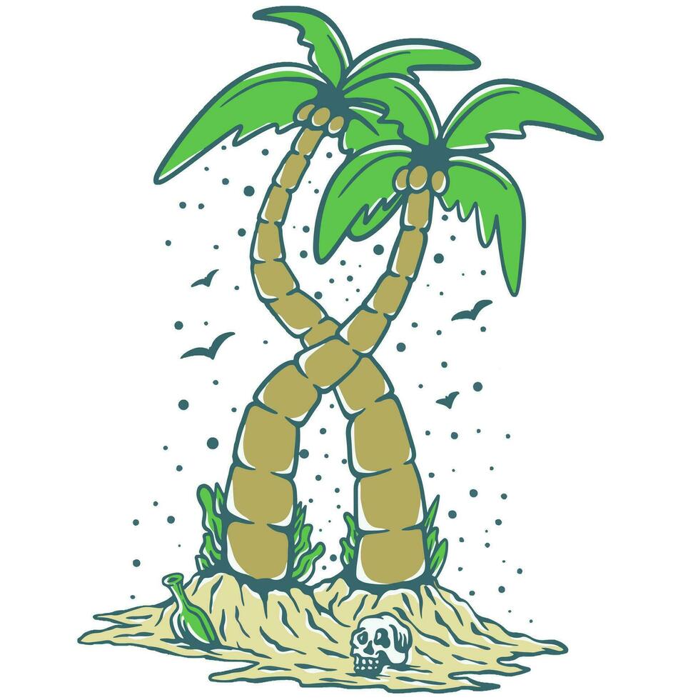 Palm tree skeleton beach beer illustration vector