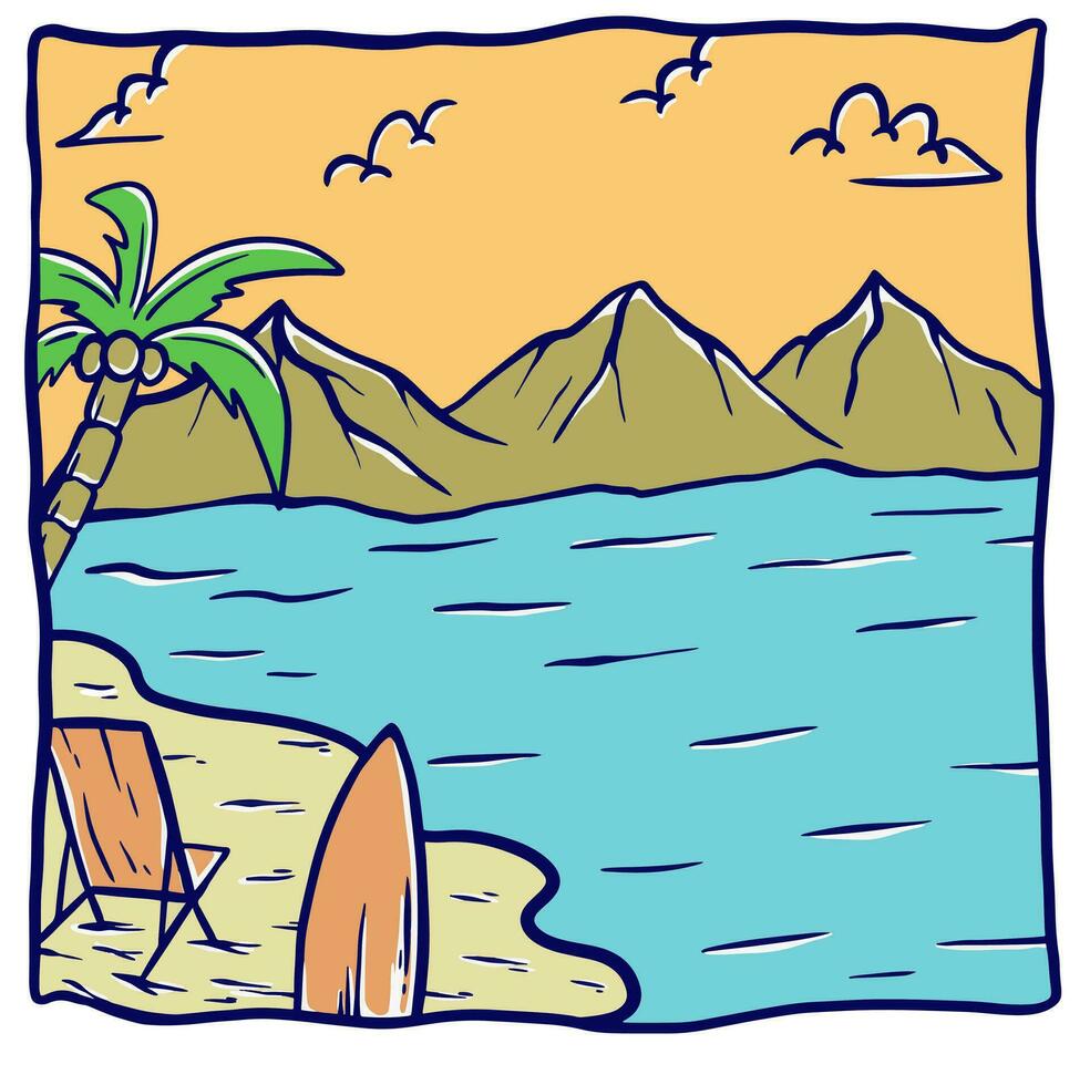 Beach view mountain illustration vibes vector