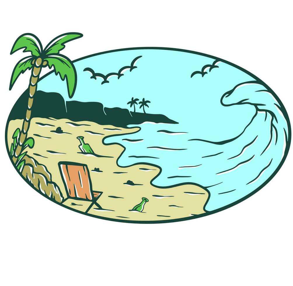 Beach Vibes palm tree wave illustration vector