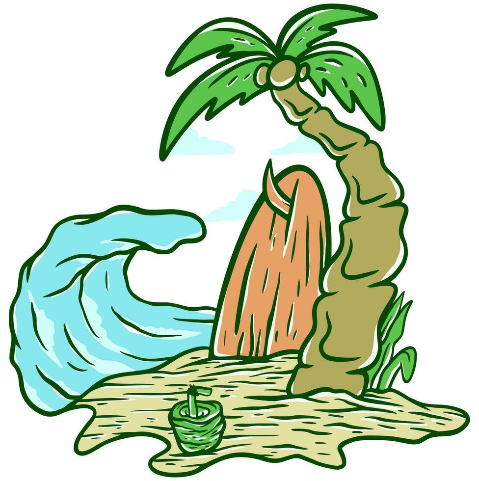 Summer view beach surfing illustration vector