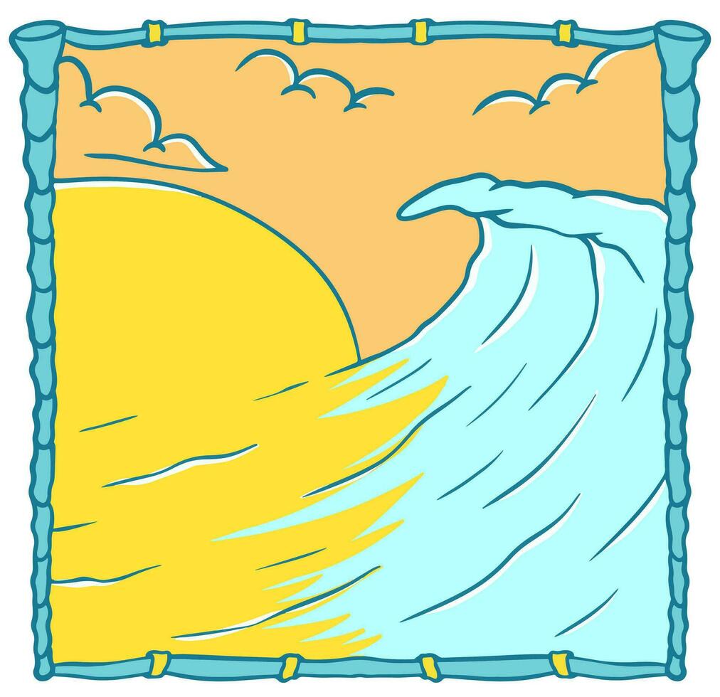 puesta de sol ola playa ilustración vector