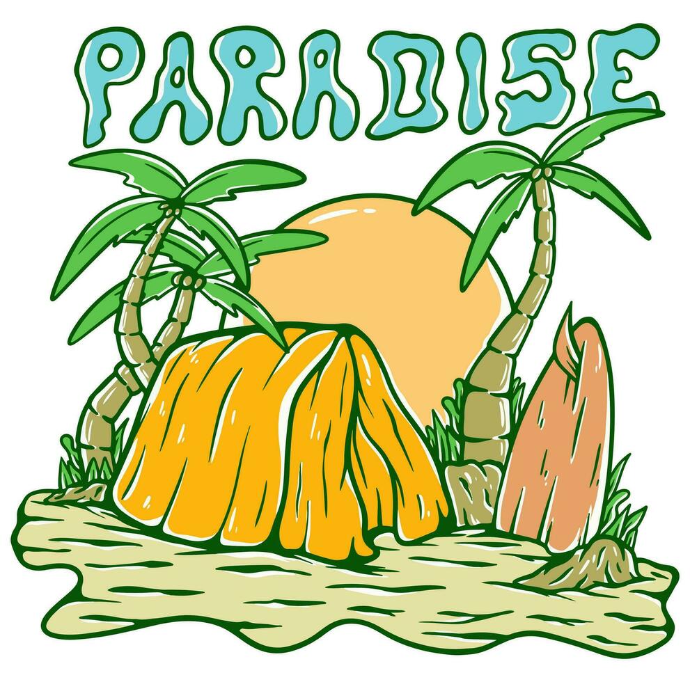 Beach Camp vibes summer paradise illustration vector