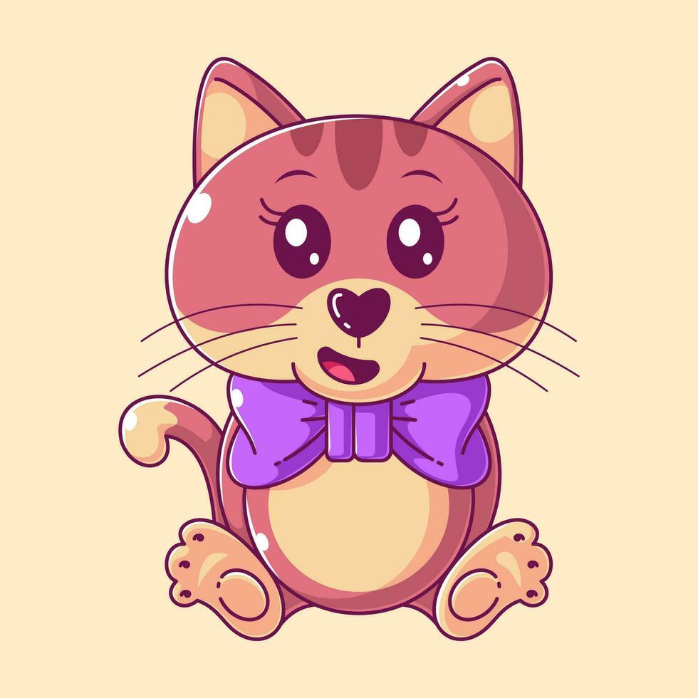 linda gato sentado solo dibujos animados estilo vector